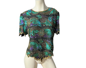 Vintage bead and sequin top XXL Kazar