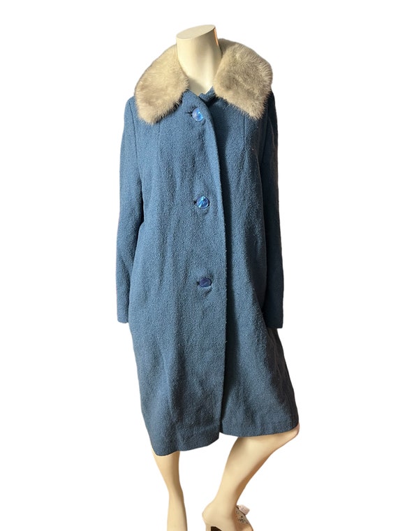 Vintage 50’s blue fur collar coat M L - image 2