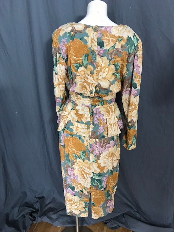 Vintage 80’s Phoebe peplum floral dress 7/8 M - image 5