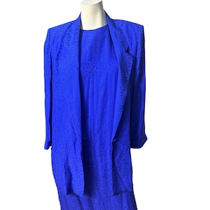 Vintage 80er Jahre blaues Seidenkleid & Jacke 10 Liz Claidose