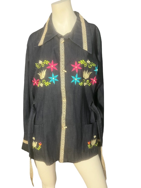 Vintage 70's Mexican Embroidered Jean Jacket 44 - image 4