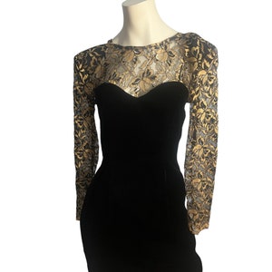 Vintage black velvet and gold lace dress Donna Ricco 4