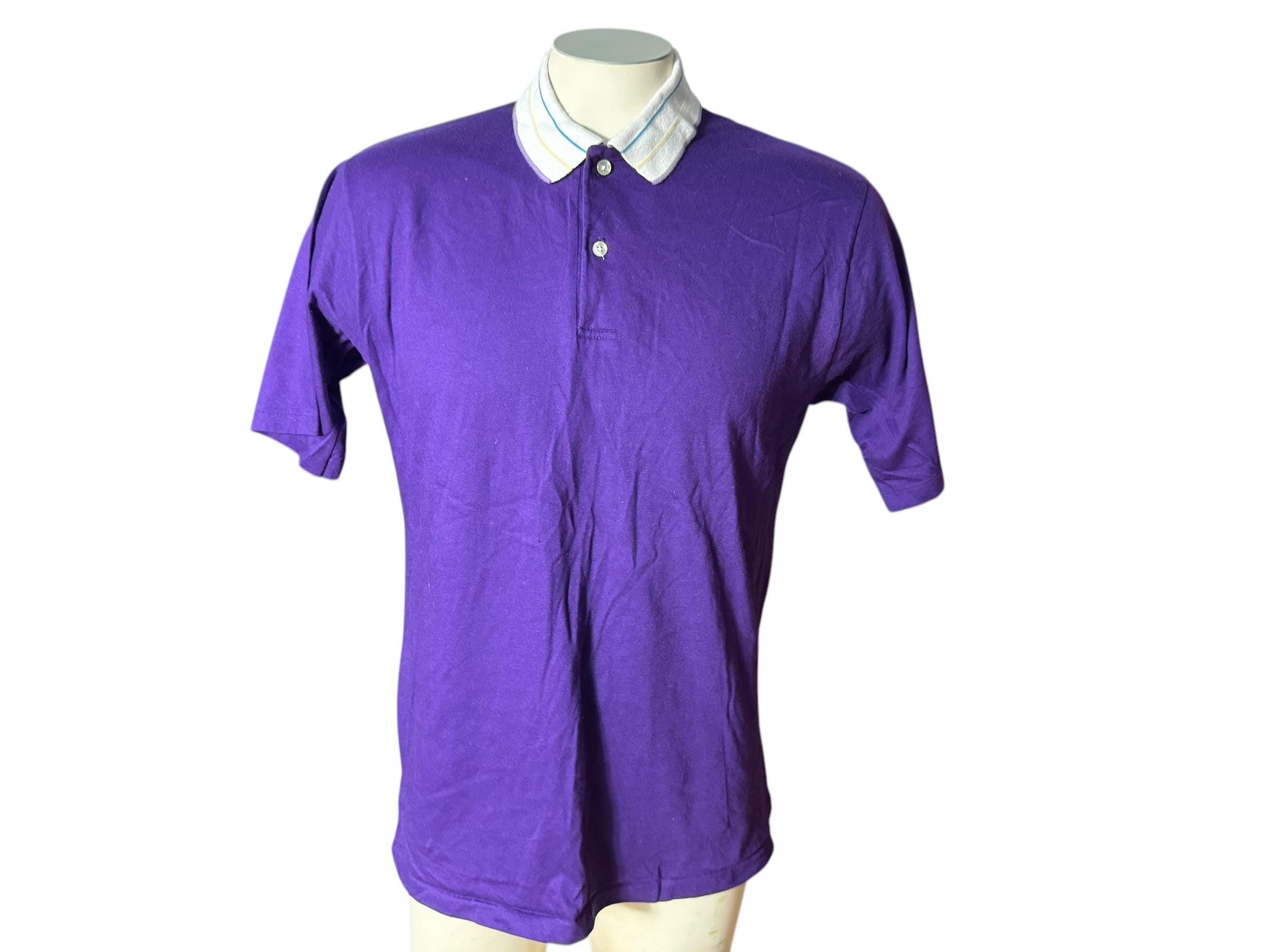 Vintage 80's men's purple polo shirt L London Squar