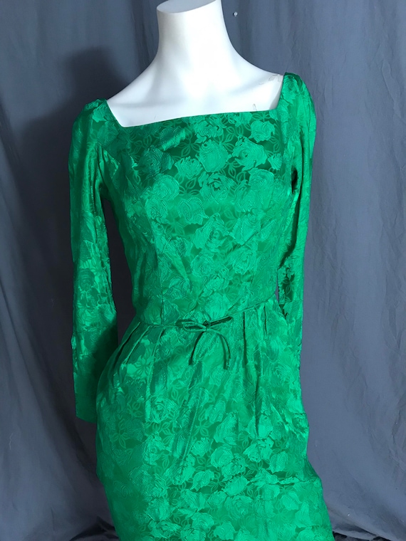 Vintage 1950’s Ann Barry green brocade dress S - image 2