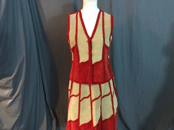 Vintage 1970’s leather patchwork crochet skirt and