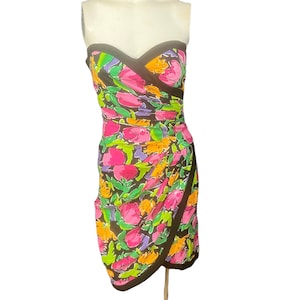 Vintage 80&#39;s strapless floral party dress  Pantagis 6 S