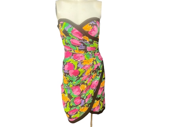 Vintage 80's strapless floral party dress  Pantag… - image 1