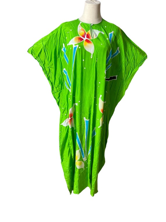 Vintage green batik caftan dress M L - image 2