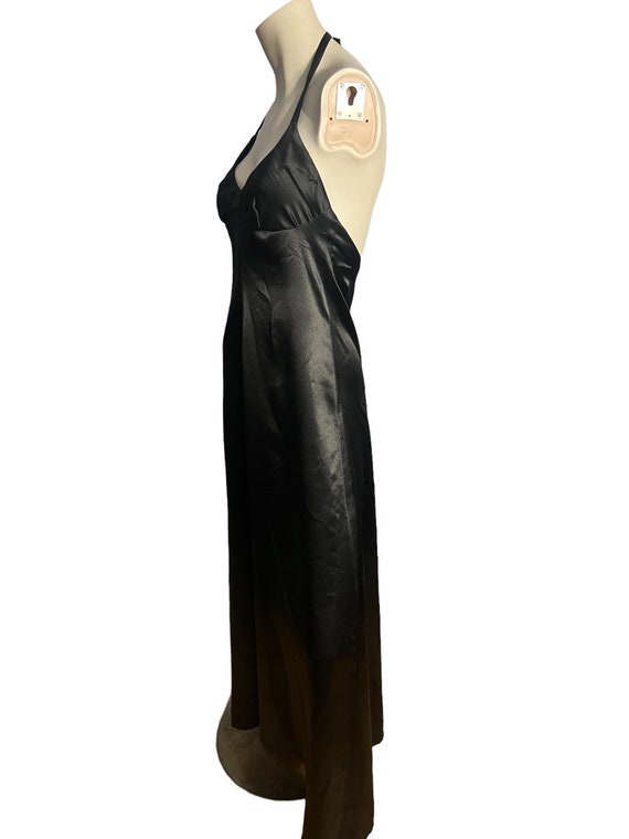 Vintage black hand made satin halter maxi dress M - image 6