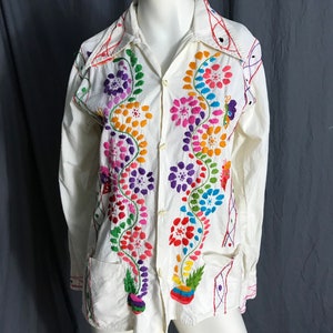 Vintage 70s embroidered Mexican shirt M/L image 2