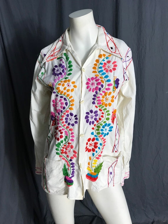 Vintage 70’s embroidered Mexican shirt M/L - image 2