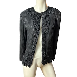 Vintage black bead silk jacket L
