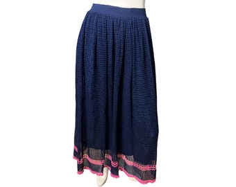 Vintage crochet maxi skirt blue & pink M