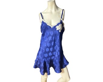 Vintage 80's blue Victoria's Secret short nightgown L