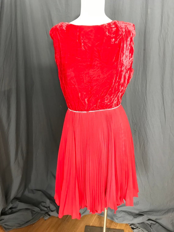 Vintage 1960’s red velvet rhinestone party dress L - image 2