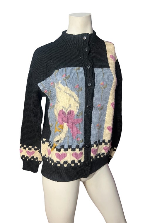 Vintage 80's goose & heart sweater M L - image 2