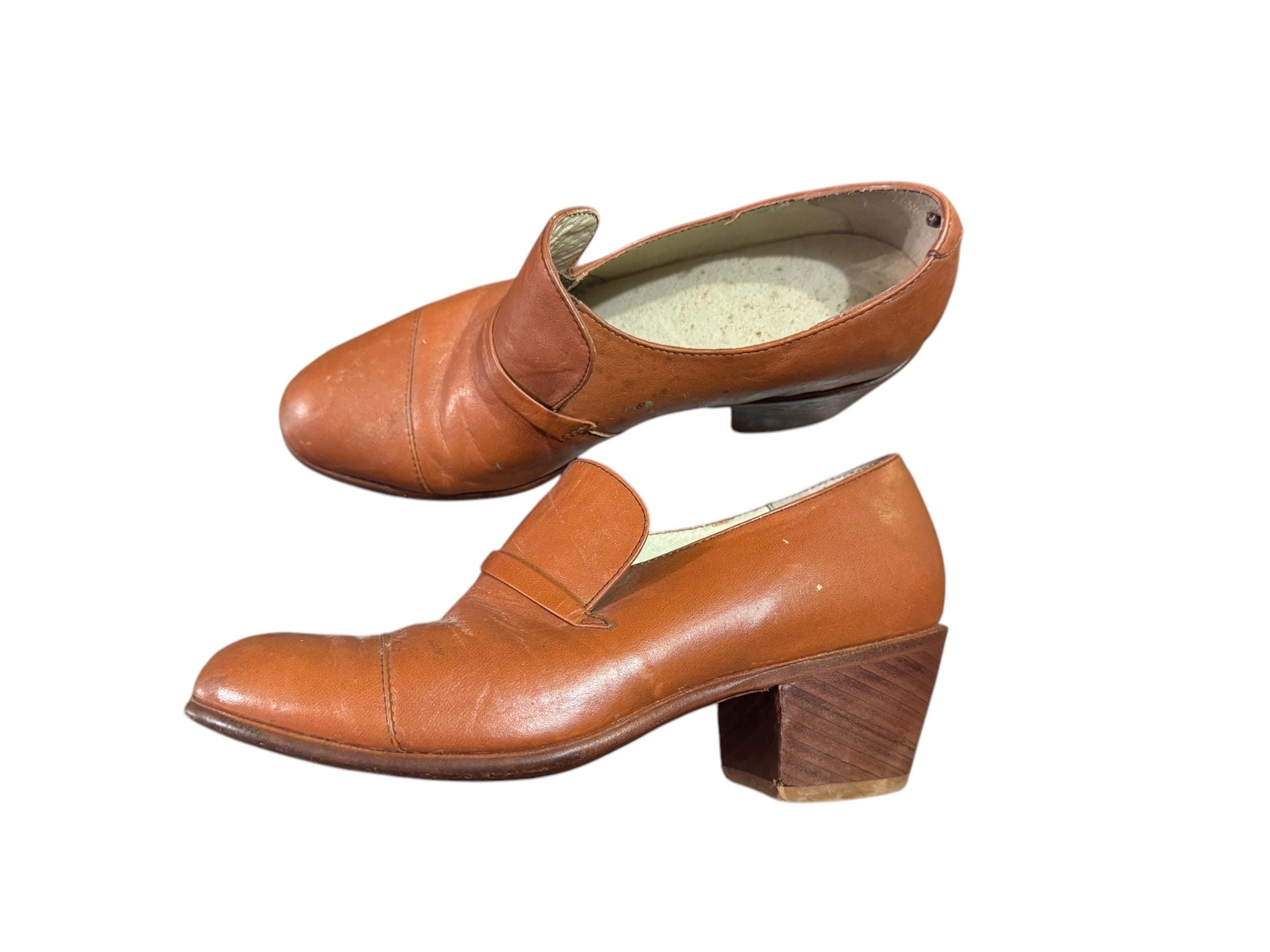 Vintage 70's Men's Brown Heel Loafer Shoes 6 - Etsy