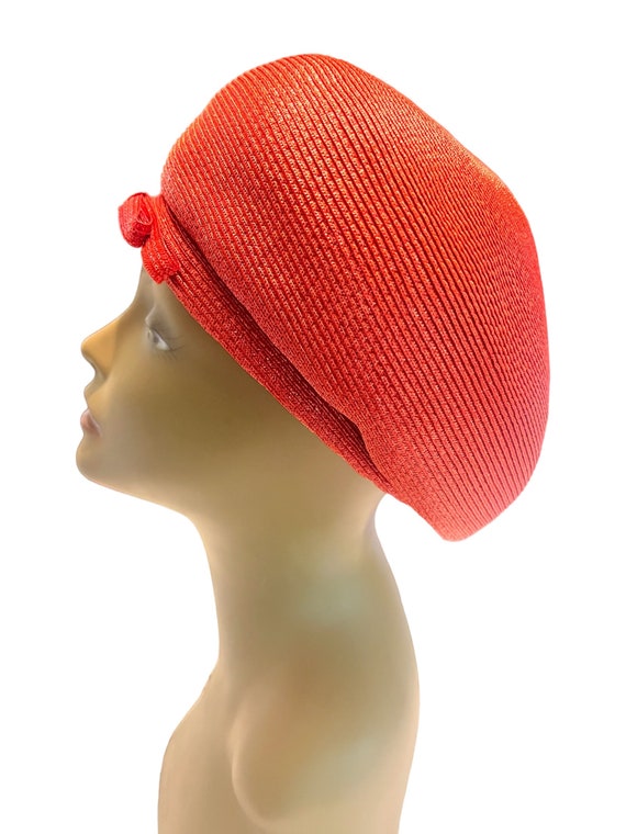 Vintage 60's red straw beret hat - image 5
