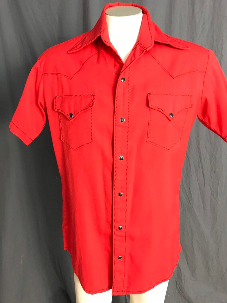 Vintage red and black 1970s cowboy western shirt M image 2