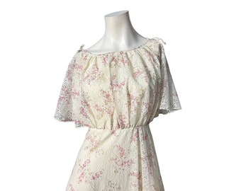 Vintage 70’s long maxi lace floral dress M