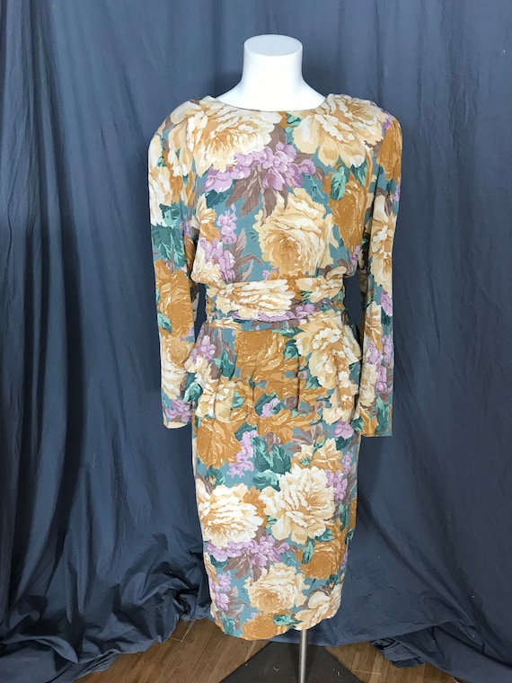 Vintage 80’s Phoebe peplum floral dress 7/8 M - image 2