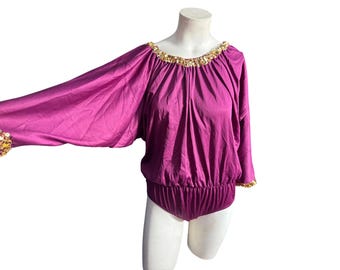 Vintage maroon & gold bodysuit costume L