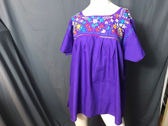 Vintage purple mexican embroidered top blouse xl l - image 1