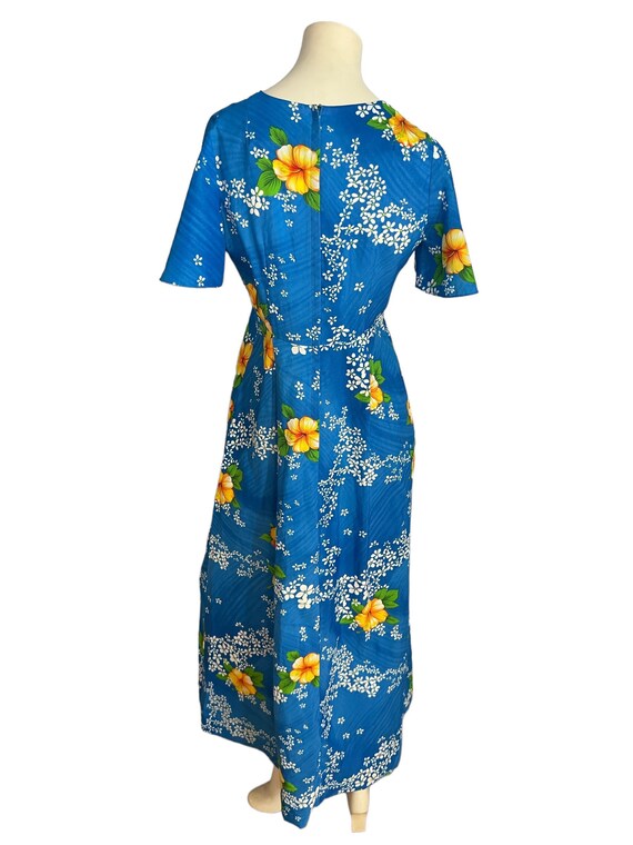 Vintage 70's blue Hawaiian maxi dress M - image 5