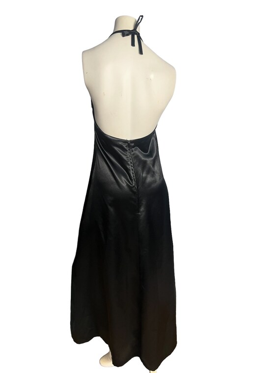 Vintage black hand made satin halter maxi dress M - image 5