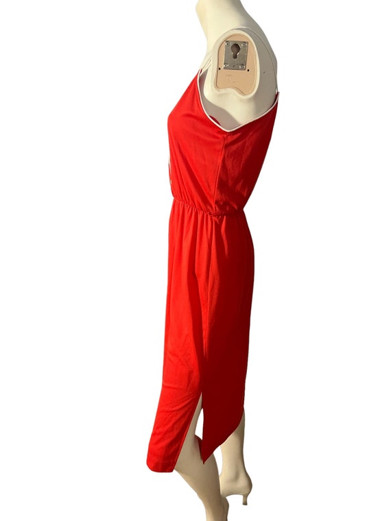 Vintage 70's red jersey sun dress Leisure Living M - image 4