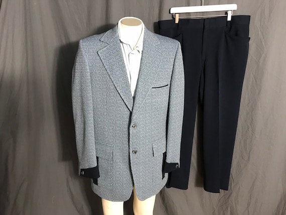 Vintage 1970’s Merit blue pattern men’s suit 46 L