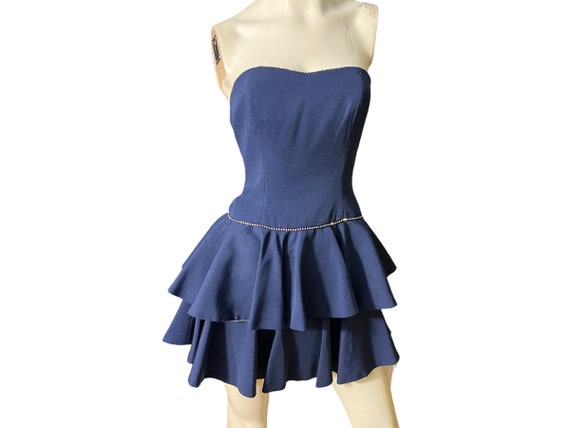 Vintage blue 80's party mini corset dress 6 A.J. … - image 1