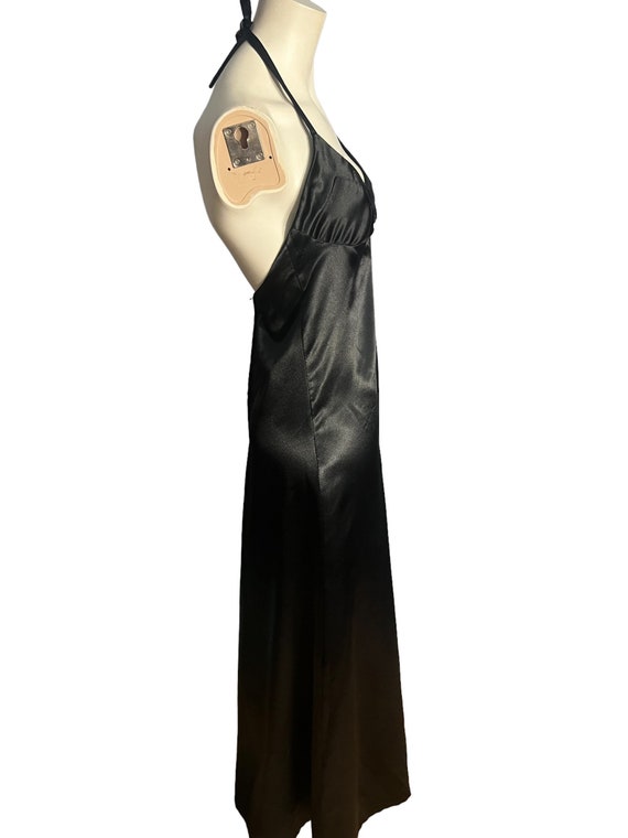 Vintage black hand made satin halter maxi dress M - image 7