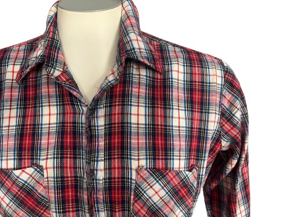 Vintage 80's red plaid button up shirt M - image 1