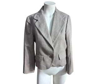Vintage plaid brown 80's wool blazer jacket 6 John Anthony Pret