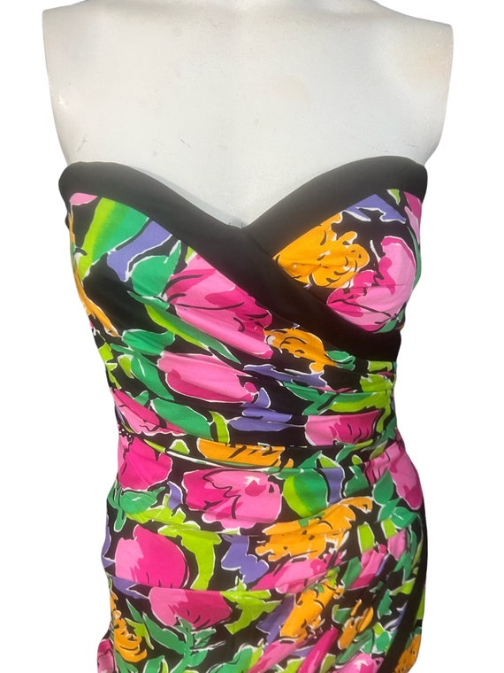 Vintage 80's strapless floral party dress  Pantag… - image 3