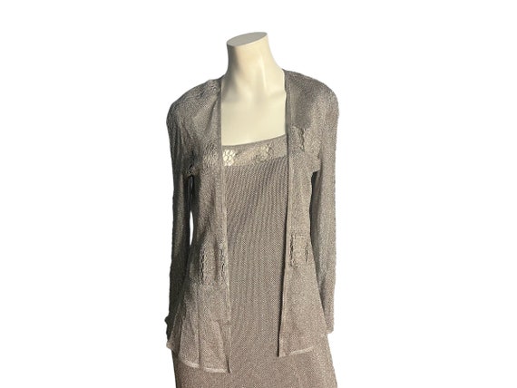 Vintage silver mesh lurex dress & jacket by Damia… - image 1