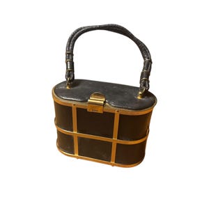 Borsa vintage in ottone e metallo nero Etra