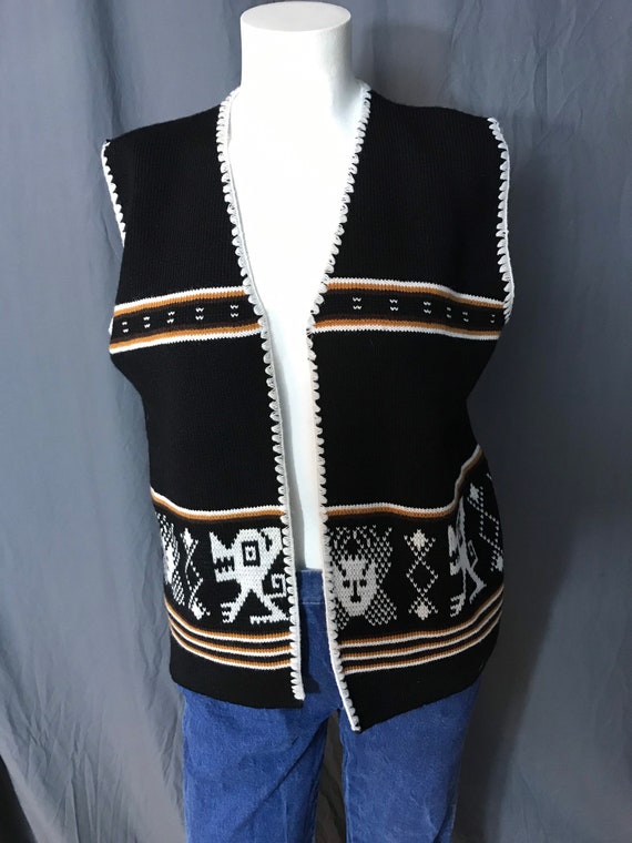 Vintage 1970’s tribal sweater vest L - image 2