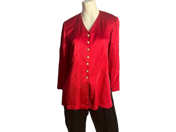 Vintage 80's deadstock red & black tunic suit set… - image 1