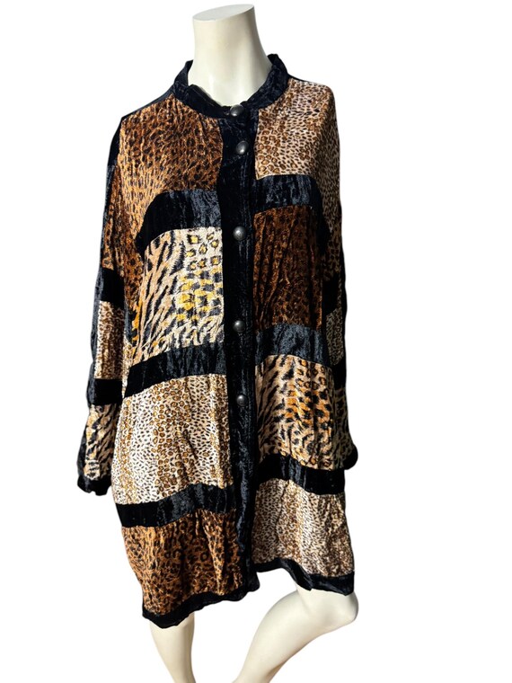 Vintage 80's leopard patchwork blazer jacket XL - image 2