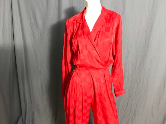 Vintage 1980’s red silk Liz Claiborne jumpsuit 4 S