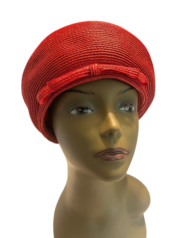 Vintage 60's red straw beret hat - image 2