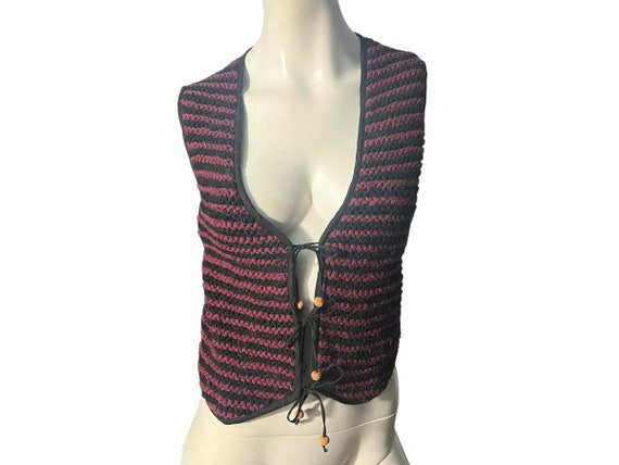 Vintage 80's vest maroon & black S Wrapper - image 1