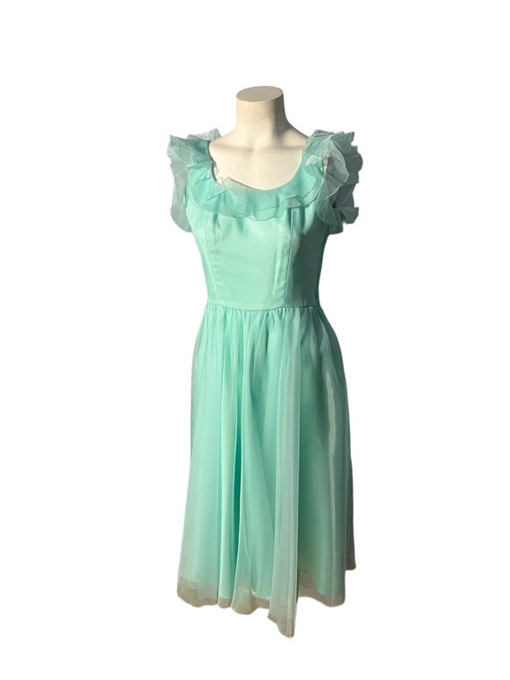 Vintage 60's turquoise party dress S - image 2