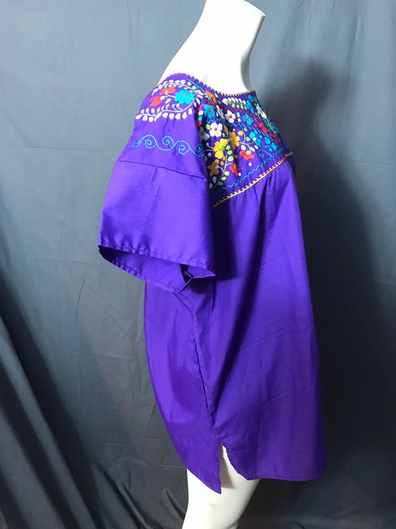 Vintage purple mexican embroidered top blouse xl l - image 3