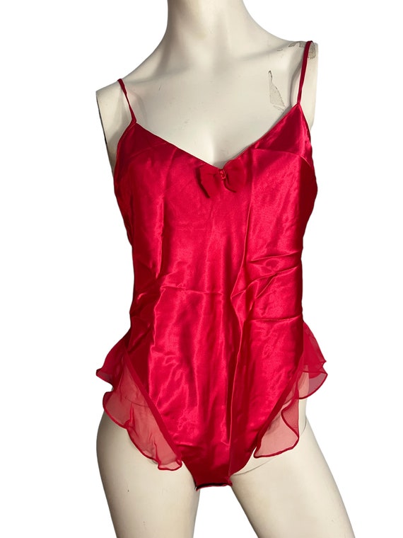 Vintage 80's red teddy lingerie M Linda Bis - image 2