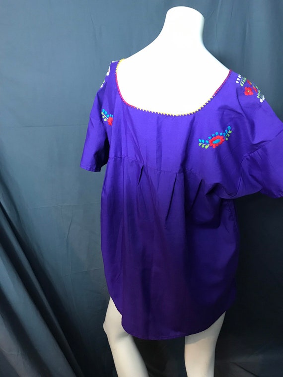 Vintage purple mexican embroidered top blouse xl l - image 5