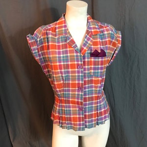 Blusa ajustada a cuadros vintage de stock muerto de los años 70 y 80 Temas 10