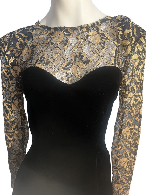 Vintage black velvet and gold lace dress Donna Ri… - image 2